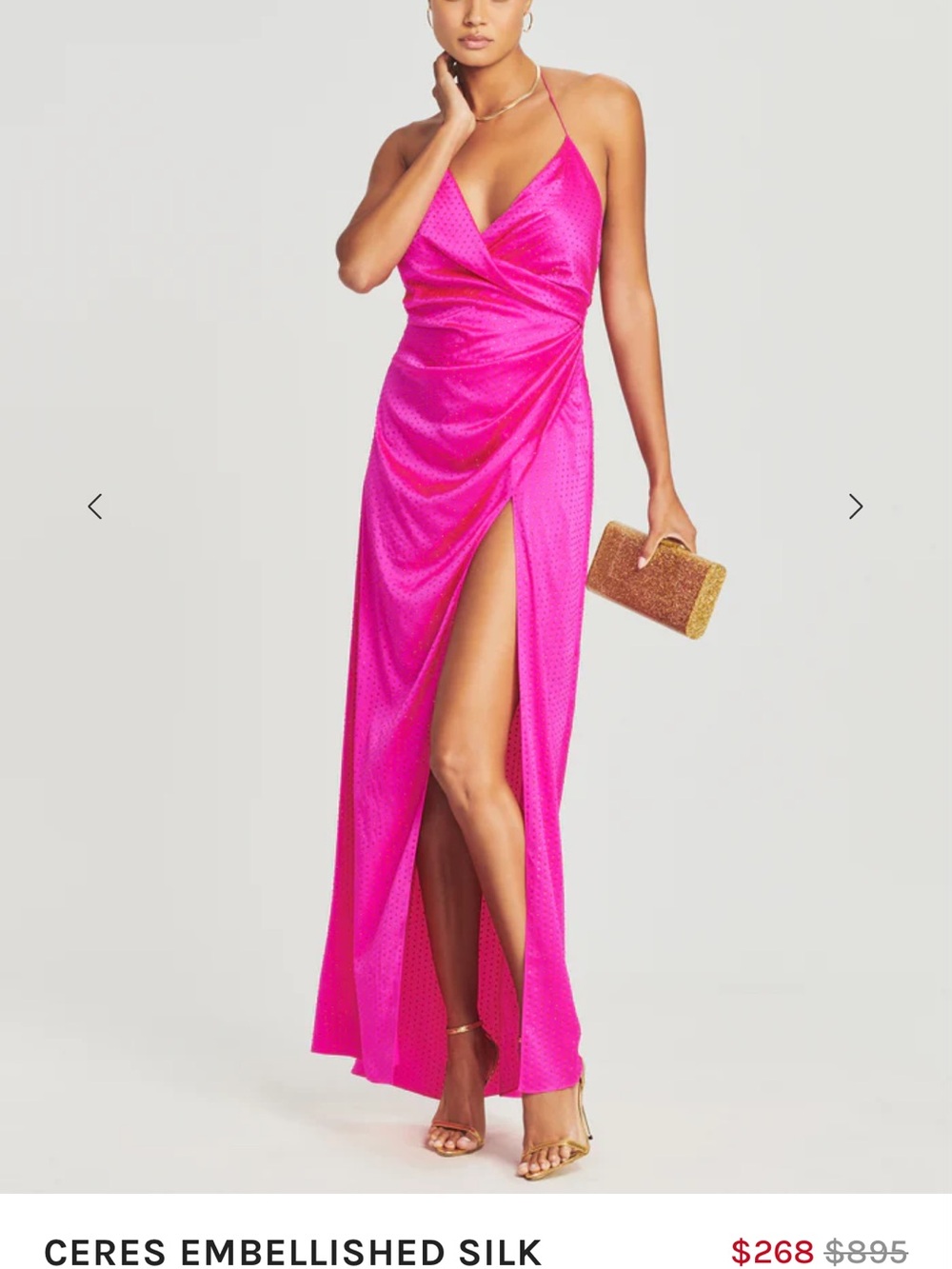 Retrofête Ceres Embellished Silk Maxi Dress in Fuchsia